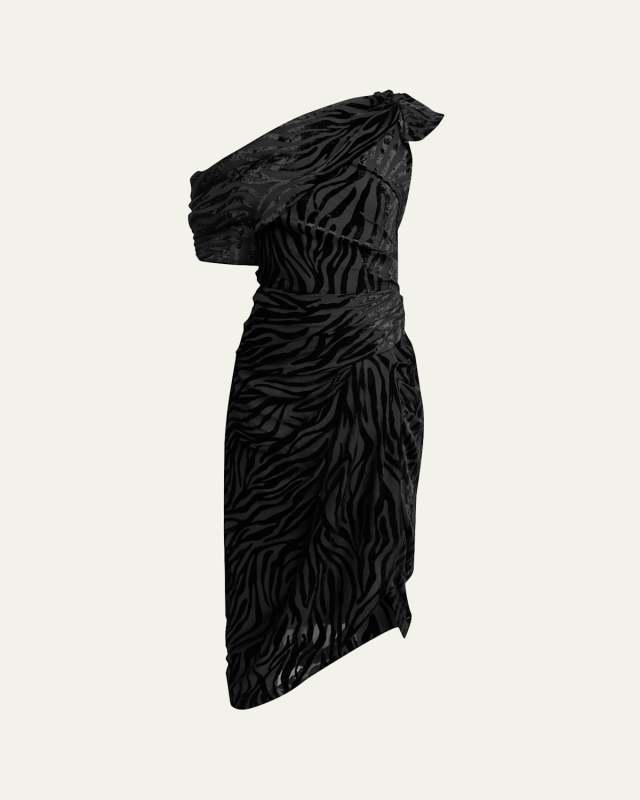 Cyane Draped Velvet Burnout Bodycon Midi Dress